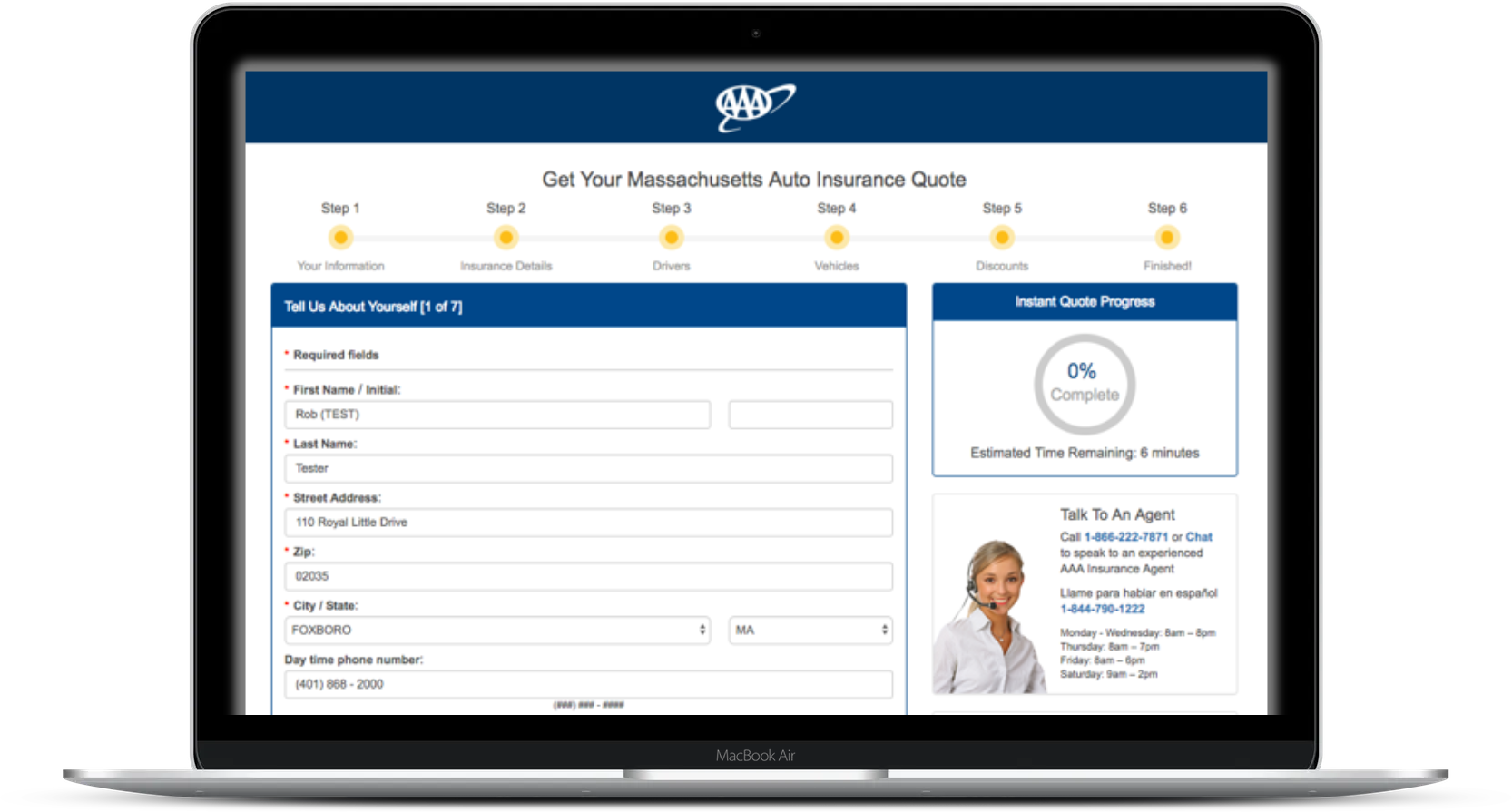 auto insurance quote funnel on laptop