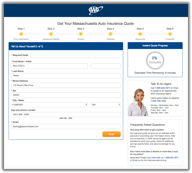 auto insurance quote funnel step 1