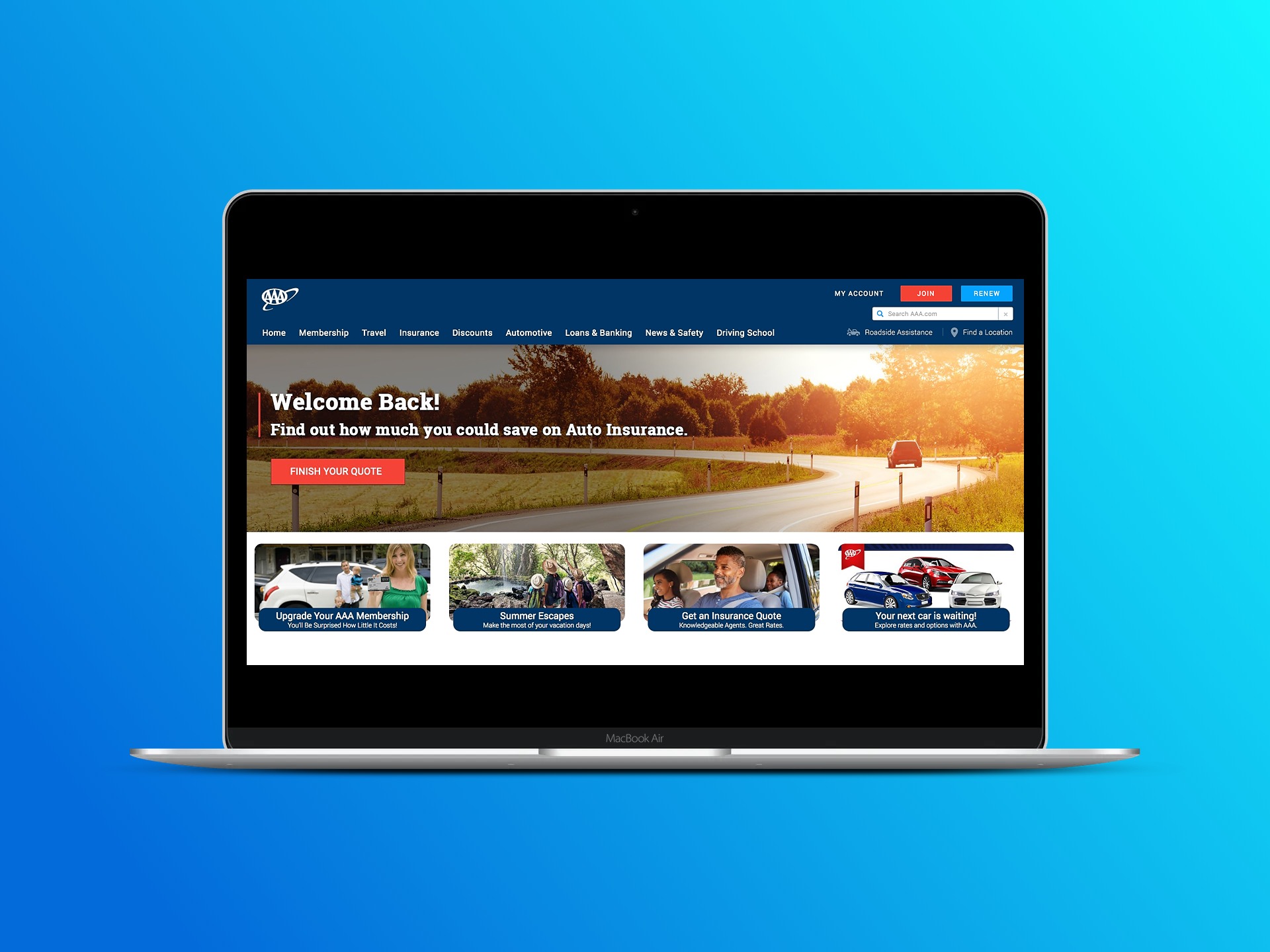 aaa auto insurance hero image desktop and mobile mockup