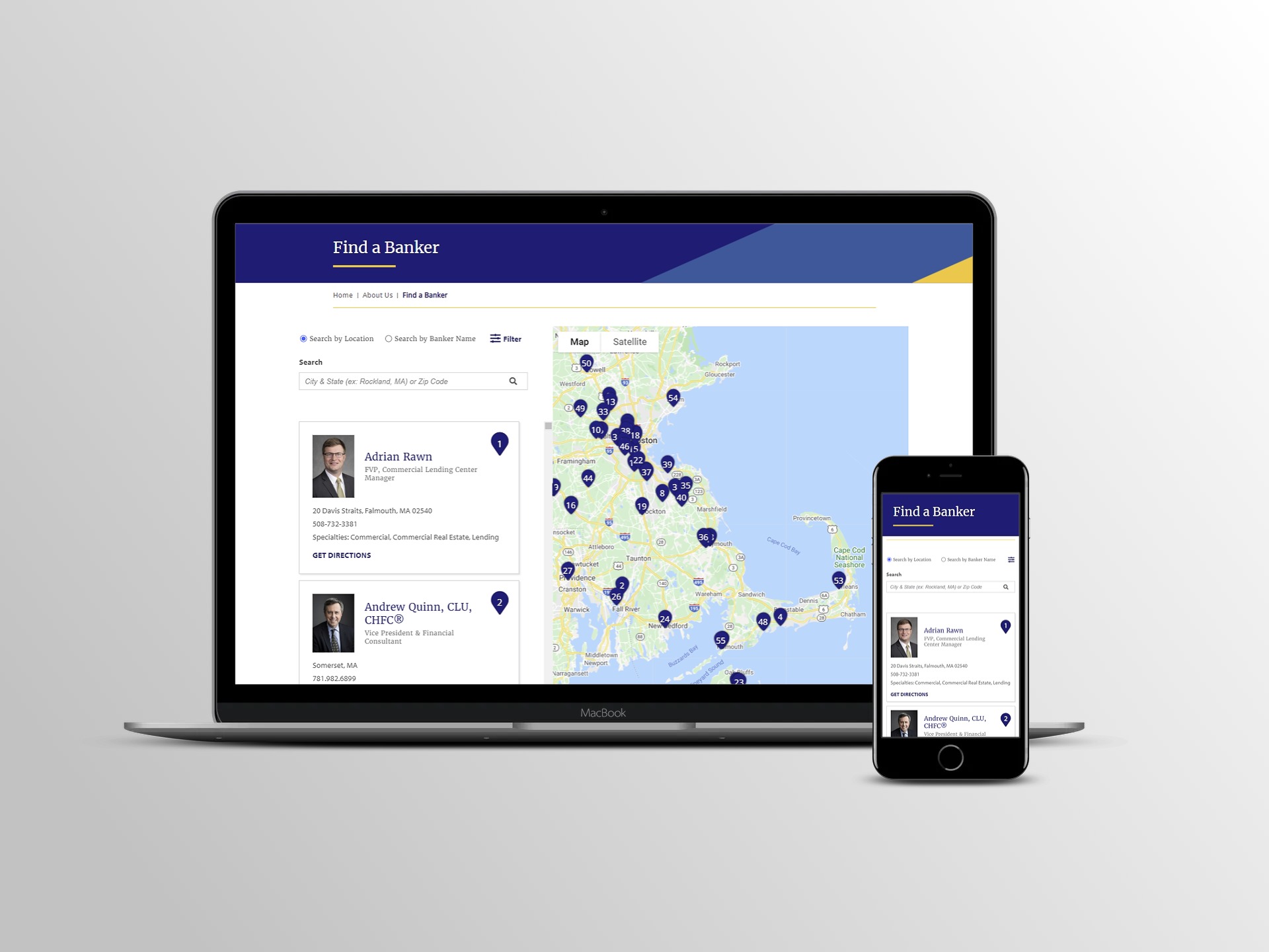 find a banker search locator desktop and mobile mockup