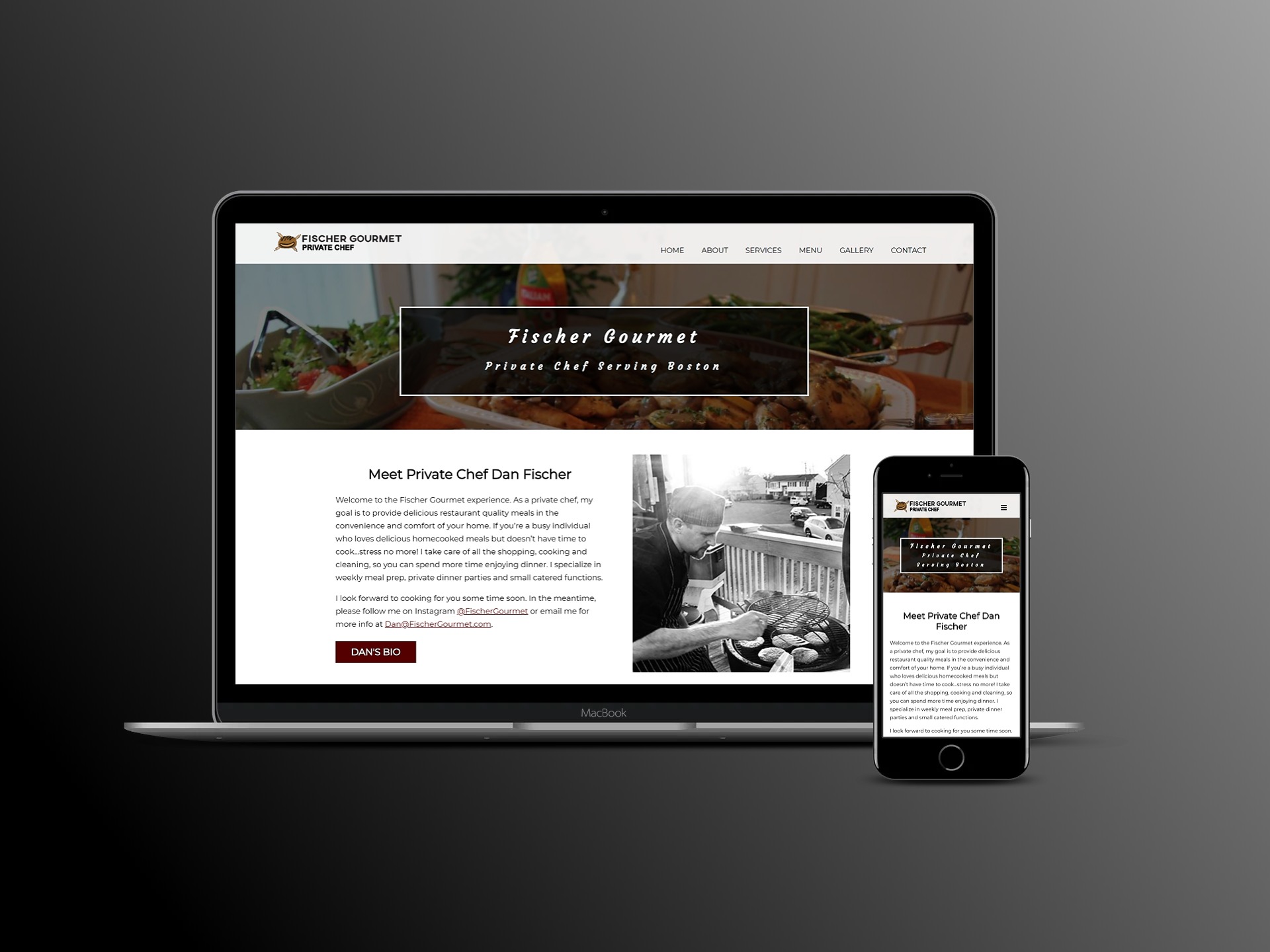 fischer gourmet desktop and mobile mockup