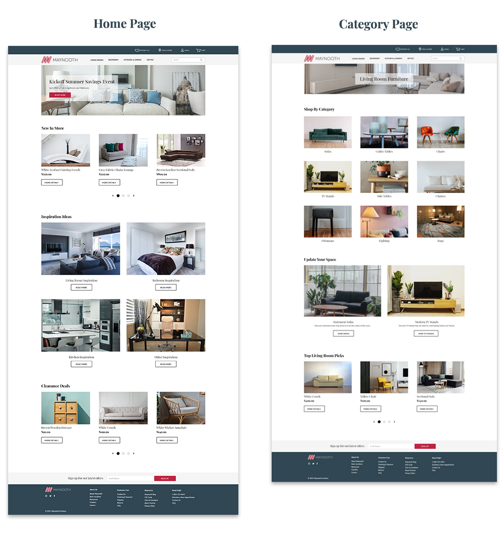 homepage and category page wireframes