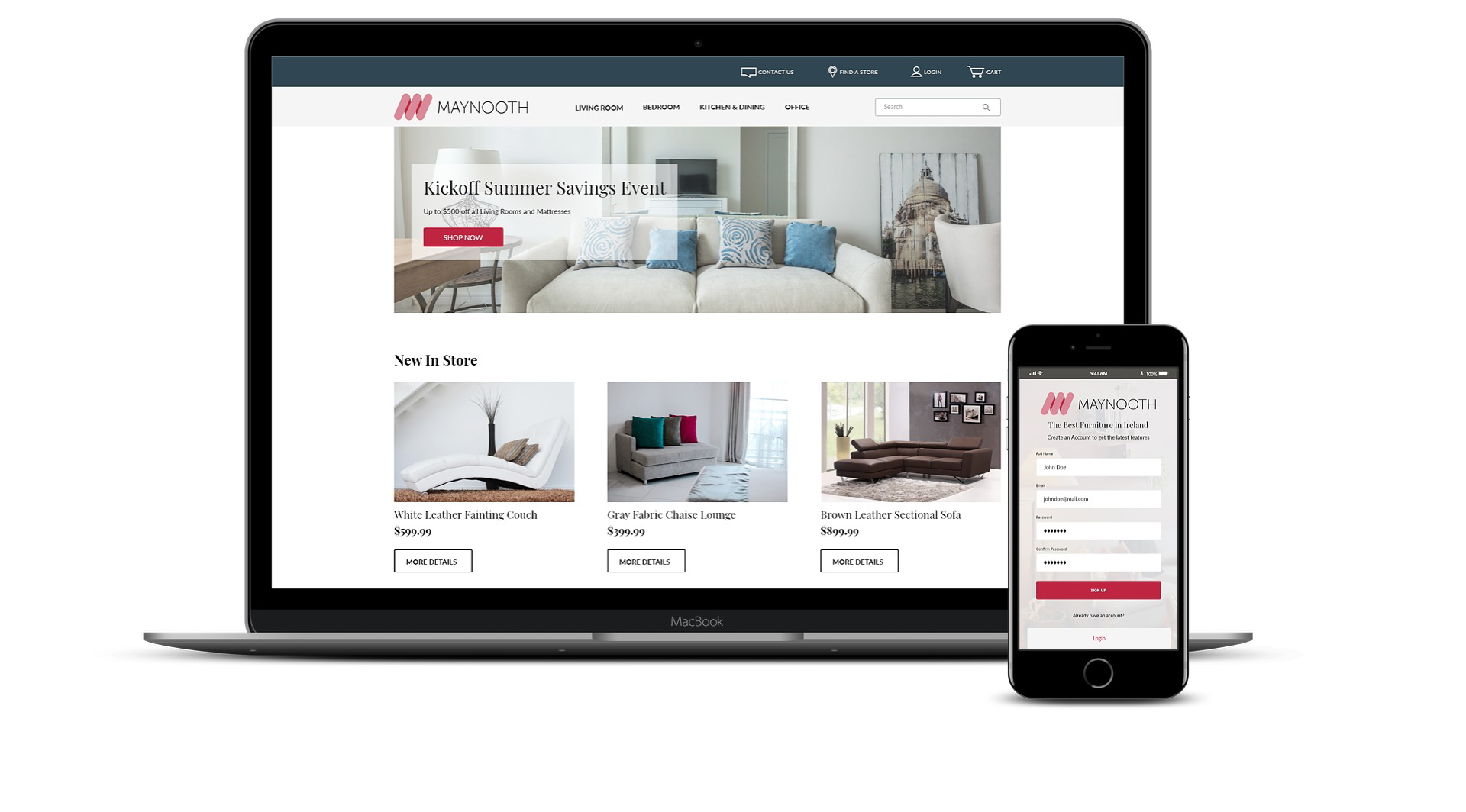 maynooth furniture desktop and phone mockup